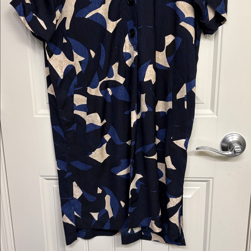 NWT NIC+ZOE Abstract Print Billow Shirt Dress Black Blue White Size S - Picture 3 of 11